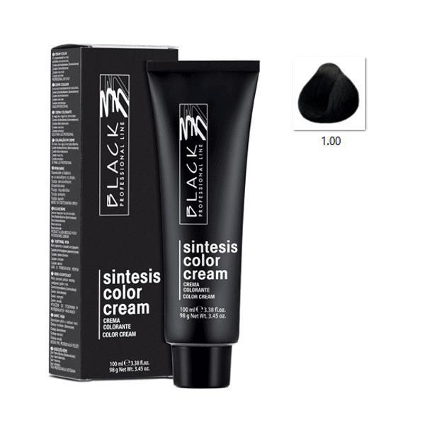 Black Professional Line Перманентна крем боя - Black Professional Line Sintesis Color Cream, нюанс 1.00 Intense Black, 100мл