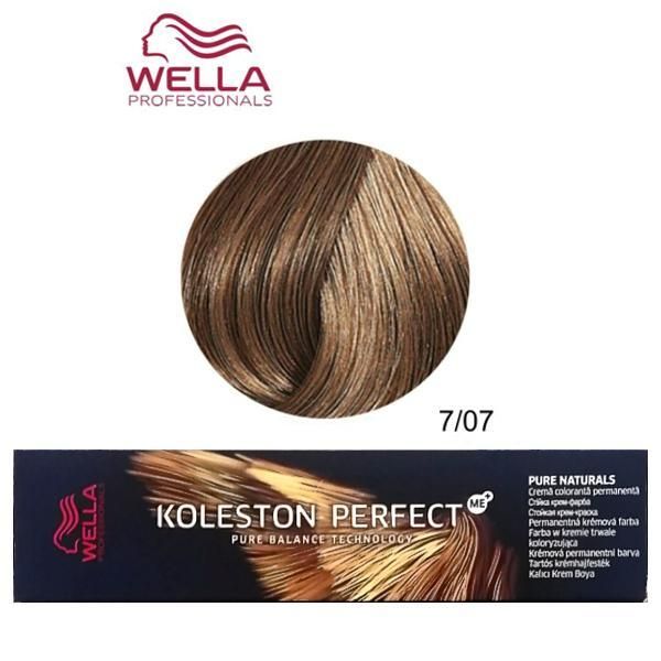 Wella Professionals Перманентна крем боя - Wella Professionals Koleston Perfect ME+ Pure Naturals, нюанс 7/07 средно русо естествено кестеняво