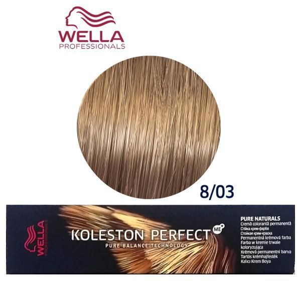 Wella Professionals Перманентна крем боя - Wella Professionals Koleston Perfect ME+ Pure Naturals, нюанс 8/03 светло русо естествено златисто