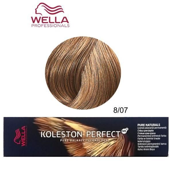 Wella Professionals Перманентна крем боя - Wella Professionals Koleston Perfect ME+ Pure Naturals, нюанс 8/07 светло русо естествено кестеняво