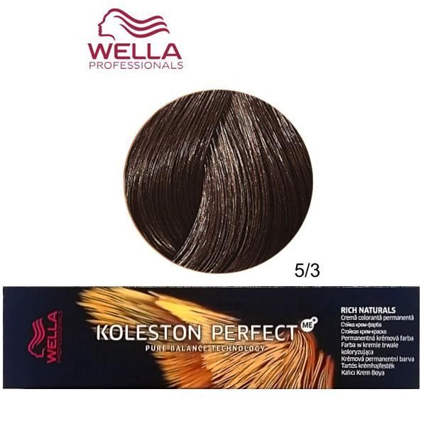 Wella Professionals Перманентна крем боя - Wella Professionals Koleston Perfect ME+ Rich Naturals, нюанс 5/3 светло златисто кестеняво