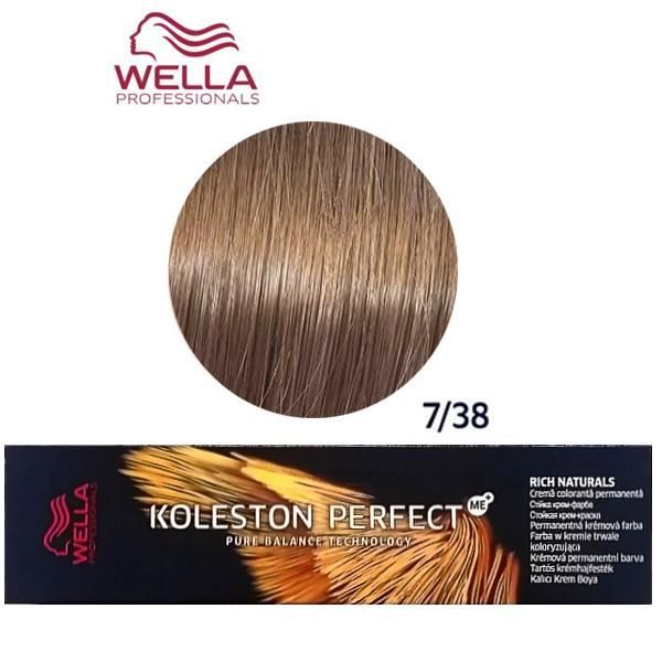 Wella Professionals Перманентна крем боя - Wella Professionals Koleston Perfect ME+ Rich Naturals, нюанс 7/38 средно русо златисто синьо