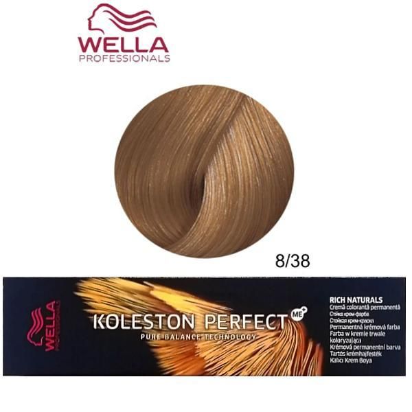 Wella Professionals Перманентна крем боя - Wella Professionals Koleston Perfect ME+ Rich Naturals, нюанс 8/38 светло русо златисто синьо