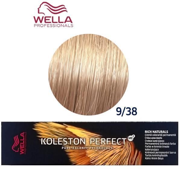 Wella Professionals Перманентна крем боя - Wella Professionals Koleston Perfect ME+ Rich Naturals, нюанс 9/38 супер светло русо златисто синьо
