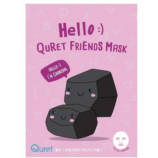 Quret Почистваща маска за лице с активен въглен - Quret Hello :) Friends Mask - Charcoal, 25 гр