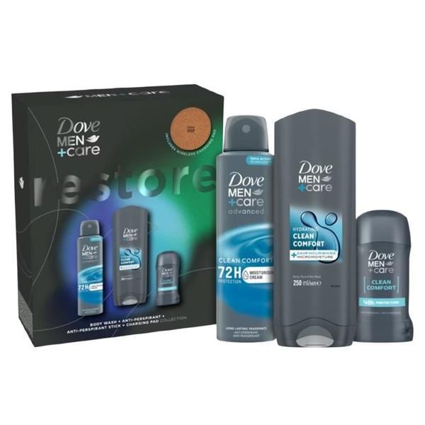 Dove Подаръчен комплект Dove Men + Care Restore Collection - Хидратиращ душ гел, 250 мл + Дезодорант спрей Advanced 72h Protection, 150 мл + Дезодорант стик 48h Protection, 50 мл