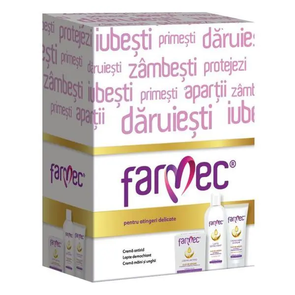 Farmec Подаръчен комплект Farmec за жени: Крем против бръчки с арганово масло, 50 мл + Почистващо мляко с арганово масло, 150 мл + Крем за ръце и нокти с арганово масло, 100 мл