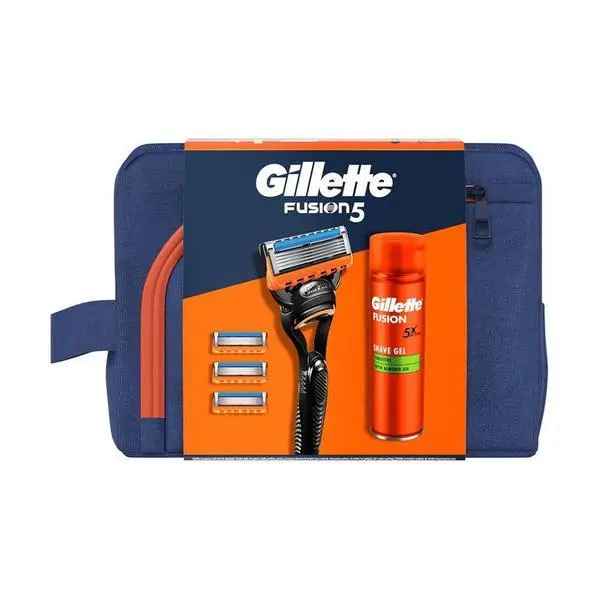 Gillette Подаръчен комплект Gillette Fusion 5: Самобръсначка с 4 резервни части + гел за бръснене Fusion Ultra Sensitive, 200 мл + комплект за пътуване, 1 комплект