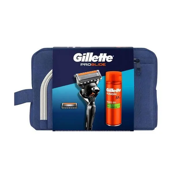 Gillette Подаръчен комплект Gillette Fusion Proglide: Самобръсначка с 1 резервна пълнител + гел за бръснене Fusion Ultra Sensitive, 200 мл + комплект за пътуване, 1 комплект