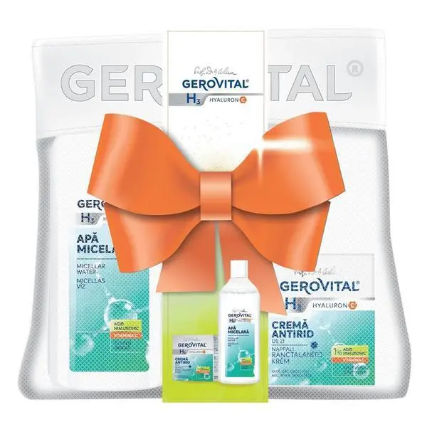Gerovital Подаръчен комплект за грижа за кожата - Gerovital H3 Hyaluron C: Дневен крем против бръчки, 50 мл + Мицеларна вода, 40 мл