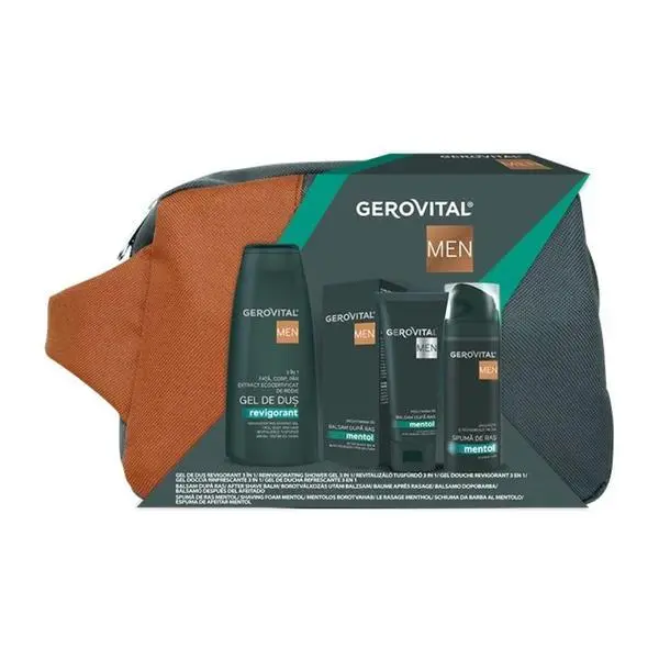 Gerovital Подаръчен комплект за мъже - Gerovital Men: 3 в 1 освежаващ душ гел, 400 мл + ментолова пяна за бръснене, 200 мл + ментолов балсам за след бръснене, 100 мл