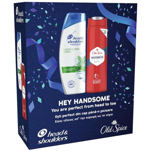 Head&Shoulders Подаръчен комплект за мъже - Head&amp;Shoulders Menthol Fresh Shampoo, 675 мл + Old Spice Whitewater душ гел, 400 мл