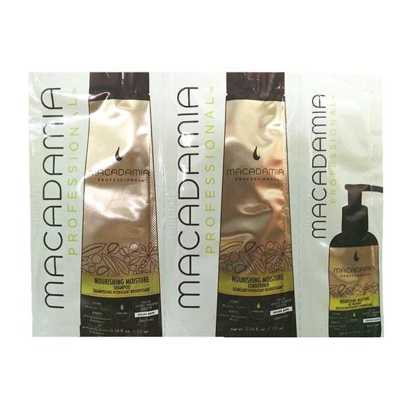 Macadamia Professional Подхранващ пакет - Macadamia Nourishing Moisture Trio Foil Pack: шампоан (10мл), балсам (10мл) подхранваща и хидратираща терапия (5мл)