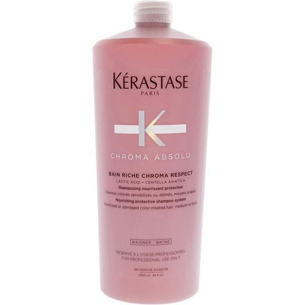 Kerastase Подхранващ шампоан за средно гъста и гъста боядисана коса - Kerastase Chroma Absolu Bain Riche Chroma Respect Млечна киселина + Centella Asiatica, 1000 мл