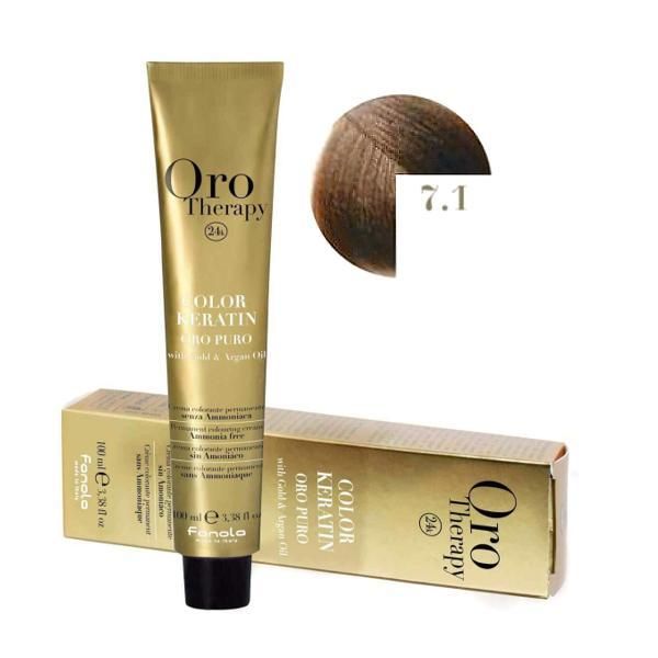 Oro Therapy Полу-перманентна боя Fanola Oro Therapy Color Keratin 7.1 Пепелно русо, 100мл