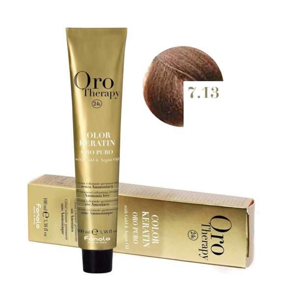 Oro Therapy Полу-перманентна боя Fanola Oro Therapy Color Keratin 7.13 Бежово русо, 100мл