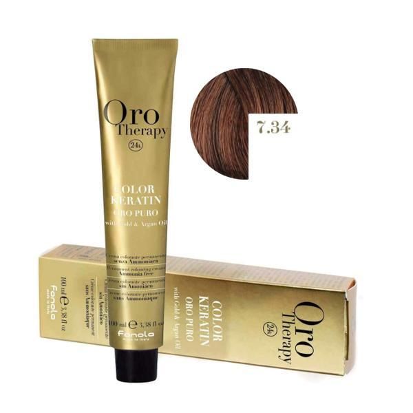 Oro Therapy Полу-перманентна боя Fanola Oro Therapy Color Keratin 7.34 Златисто медено русо, 100мл