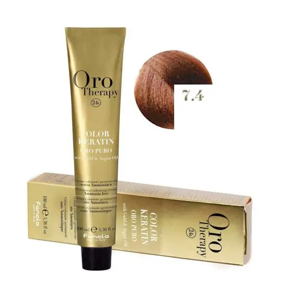 Oro Therapy Полу-перманентна боя Fanola Oro Therapy Color Keratin 7.4 Медено русо, 100мл