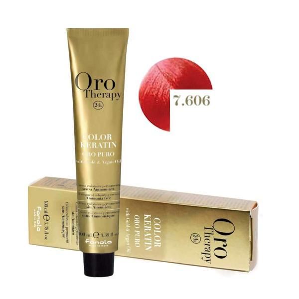 Oro Therapy Полу-перманентна боя Fanola Oro Therapy Color Keratin 7.606 Ярко червено русо, 100мл