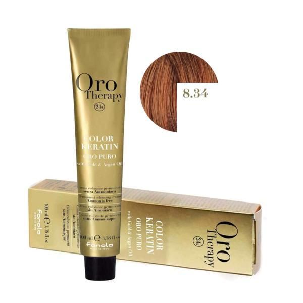 Oro Therapy Полу-перманентна боя Fanola Oro Therapy Color Keratin 8.34 Светло златисто медено русо, 100мл