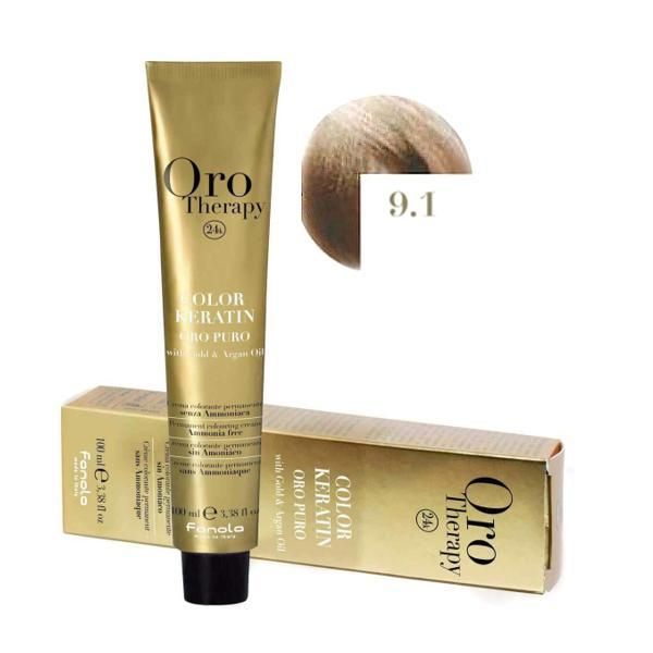 Oro Therapy Полу-перманентна боя Fanola Oro Therapy Color Keratin 9.1 Много светло пепелно русо, 100мл