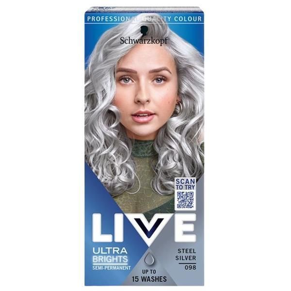Live Полу перманентна Боя за коса - Schwarzkopf Live Ultra 2 in 1 Brights или Pastel, нюанс 098 Steel Silver