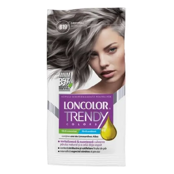 Loncolor Полуперманентна боя за коса - Loncolor Trendy Colors, нюанс B19 Пепеляво русо/ Сиво, 2 x 25 мл