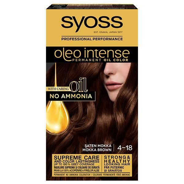 Syoss Полуперманентна боя за коса-Syoss Professional Performance Oleo Intense Permanent Oil Color, нюанс 4-18 шатен Mokka