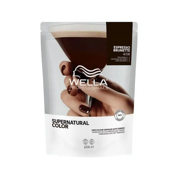 Wella Professionals Полуперманентна боя за коса - Wella Professionals Supernatural Color - Веганска формула с танини, 4/08 Еспресо Брюнетка, 120 гр
