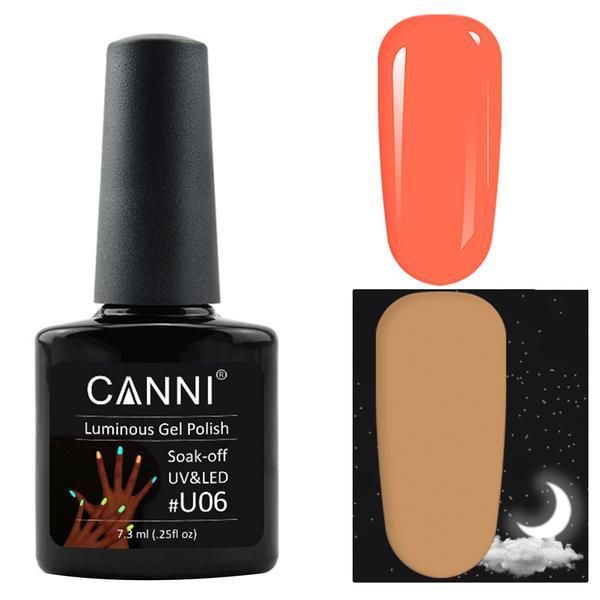 Canni Полупостоянен лак за нокти Soak Off Glow In The Dark Canni U06, 7,3 мл