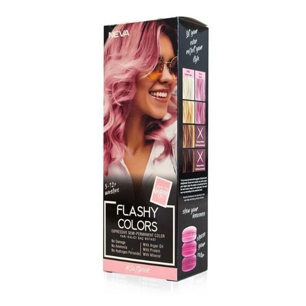 Neva Полутраен тониращ шампоан -100% Веган Neva Flashy Colours Soft Pink, нюанс Blond Rose, 100 мл