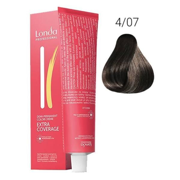 Londa Professional Полутрайна боя - Londa Professional Demi-Permanent Color Creme Extra Coverage, нюанс 4/07 средно естествено кестеняво, 60 мл