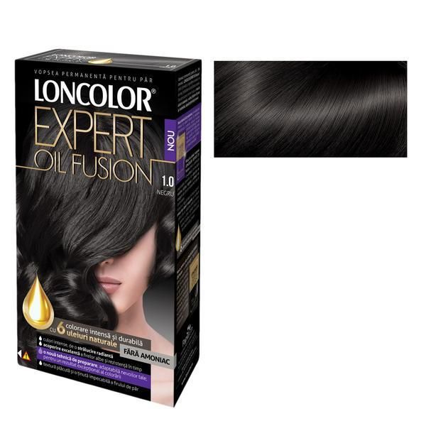 Loncolor Полутрайна боя за коса без амоняк Loncolor Expert Oil Fusion, нюанс 1.0 черен