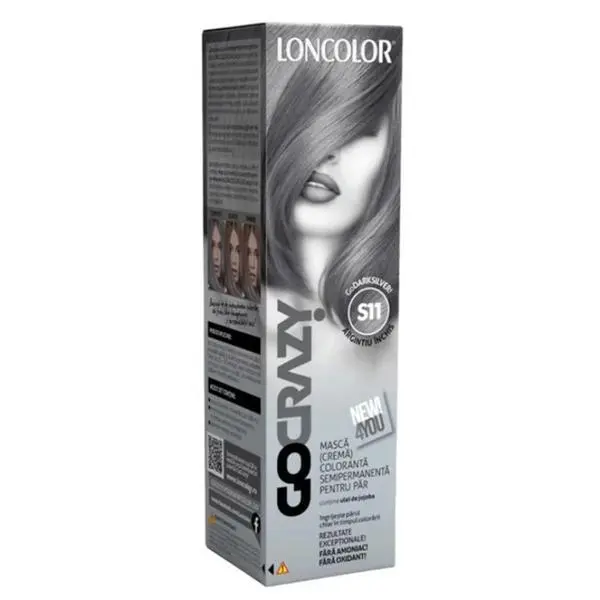 Loncolor Полутрайна крем-маска за боядисване на коса - Loncolor GoCrazy, нюанс S11 GoDarkSilver!, 100 мл
