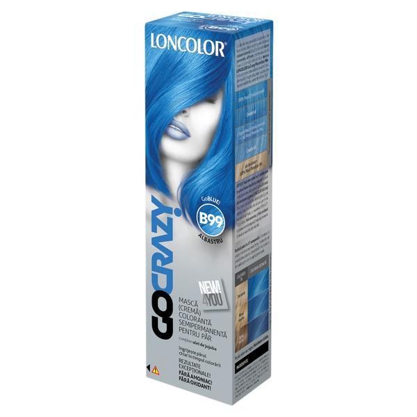 Loncolor Полутрайна маска за боядисване на коса Loncolor GoCrazy, нюанс B99 GoBlue, 100 мл