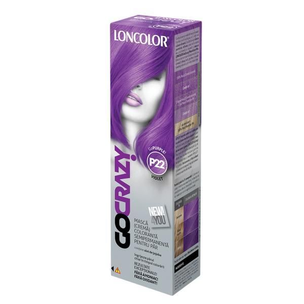 Loncolor Полутрайна маска за боядисване на коса Loncolor GoCrazy, нюанс P22 GoPurple, 100 мл