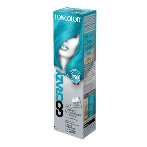 Loncolor Полутрайна маска за боядисване на коса Loncolor GoCrazy, нюанс T90 GoTurquoise, 100 мл