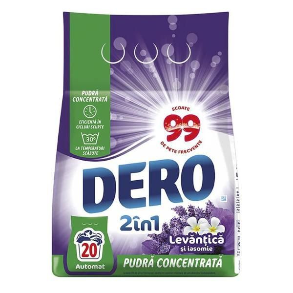 Dero Прах за автоматично пране с аромат на лавандула и жасмин - Dero 2 in 1 Concentrated Powder, 1500 гр
