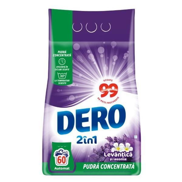 Dero Прах за автоматично пране с аромат на лавандула и жасмин - Dero 2 in 1 Concentrated Powder, 4500 гр