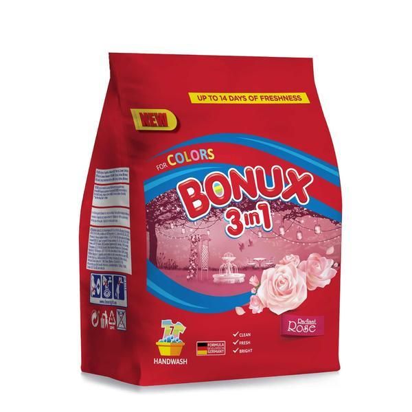 Bonux Прах за пране 3 в 1 с аромат на роза за цветни дрехи - Bonux 3 в 1, 400 гр