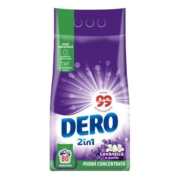 Dero Прах за пране с аромат на лавандула и жасмин - Dero 2 in 1 Concentrated Powder, 6000 гр