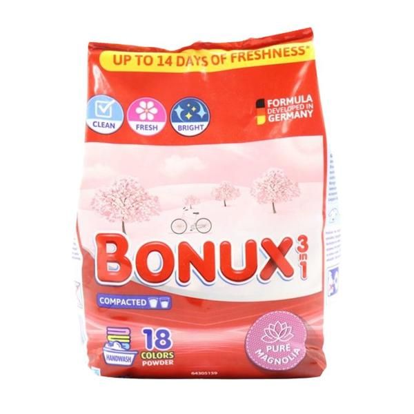 Bonux Прахообразен ръчен препарат 3 в 1 с парфюм Magnolia за цветни дрехи - Бонукс 3 в 1 , 900 гр
