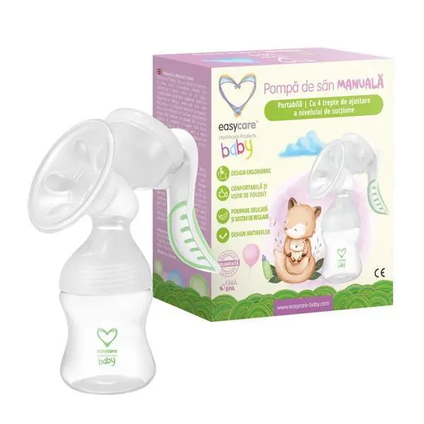 Easy Care Baby Преносима ръчна помпа за кърма - EasyCare Baby, 4 нива на засмукване, антирефлуксна система, 1 бр
