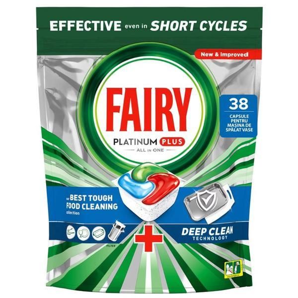 Fairy Препарат за капсули за съдомиялна машина - Fairy Platinum Plus Deep Clean All in One, 38 капсули