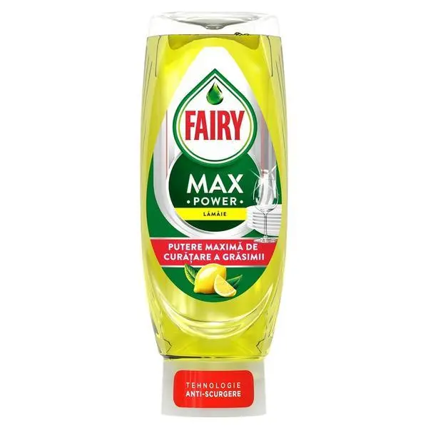 Fairy Препарат за миене на съдове с аромат на лимон - Fairy Max Power Lemon, 545 мл