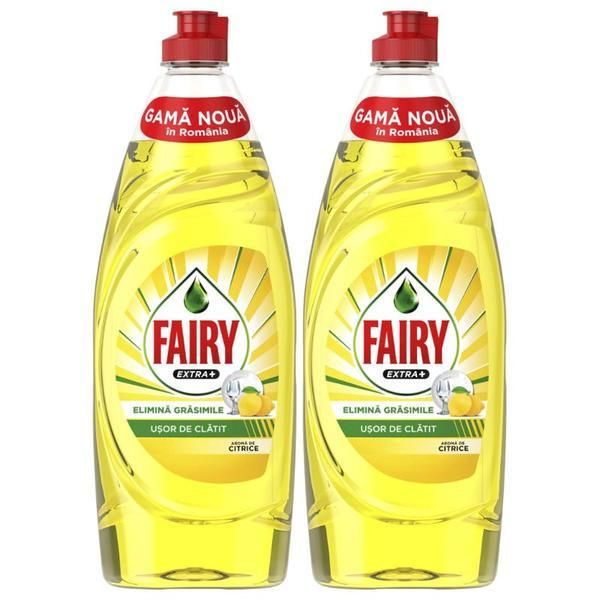 Fairy Препарат за миене на съдове с цитрусов вкус - Fairy Extra+ Citrus Flavour, 2 x 650 мл