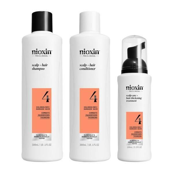 Nioxin Професионален комплект продукти за коса против накъсване за боядисана или увредена коса, засегната от напреднало изтъняване - комплект Nioxin System 4, 300 мл + 300 мл + 100 мл