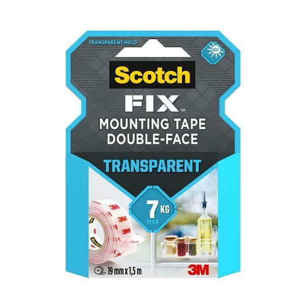 3M Прозрачна двойна залепваща лента за монтаж - 3M Scotch Fix Tansparent Mounting Tape Double-Face, 7 kg, 19 мм x 1,5 м, 1 бр