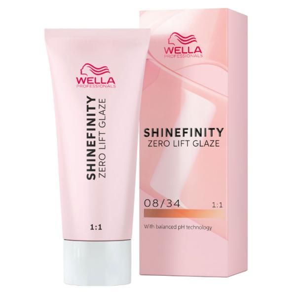 Wella Professionals Прозрачна полуперманентна боя - Wella Professionals Shinefinity Zero Lift Glaze, нюанс 08/34 Пикантен джинджифил (червено златисто светло русо), 60 мл