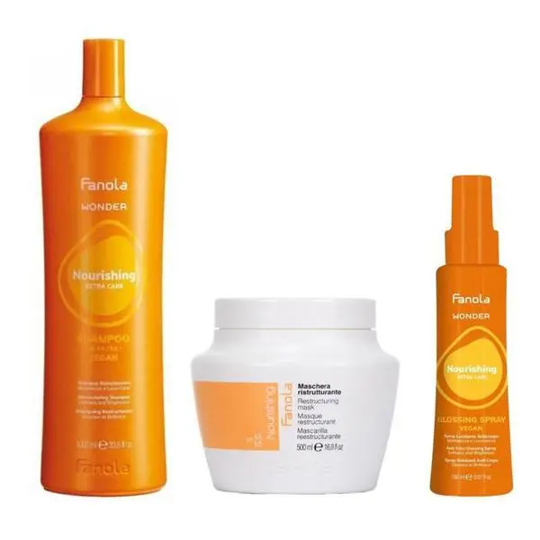 Fanola Пълен пакет за терапия на суха коса - Fanola Wonder Nourishing: Шампоан, 1000 мл + Маска, 500 мл + Подхранващ спрей, 150 мл